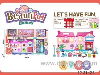 Block Man Villa set(with lighted doorbell/dog sound included 3*AG13, colorful chandelier included 3*AG13)