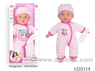 14 inch cotton body doll with bottle + 12 IC（included 3*AG13）