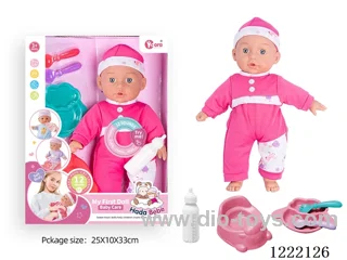 14 inch cotton body doll with bottle/toilet/utensils + 12 IC（included 3*AG13）