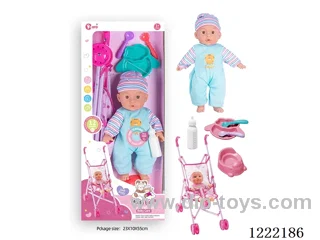 14 inch Cotton Body Doll Stroller set with 12 IC（included 3*AG13）