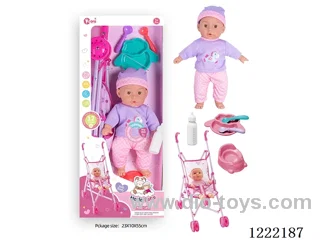 14 inch Cotton Body Doll Stroller set with 12 IC（included 3*AG13）
