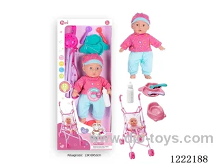 14 inch Cotton Body Doll Stroller set with 12 IC（included 3*AG13）