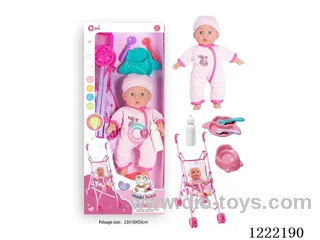 14 inch Cotton Body Doll Stroller set with 12 IC（included 3*AG13）