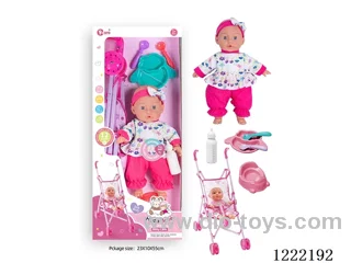 14 inch Cotton Body Doll Stroller set with 12 IC（included 3*AG13）