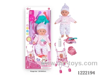 14 inch Cotton Body Doll Stroller set with 12 IC（included 3*AG13）