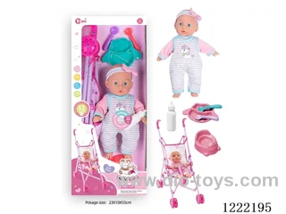 14 inch Cotton Body Doll Stroller set with 12 IC（included 3*AG13）