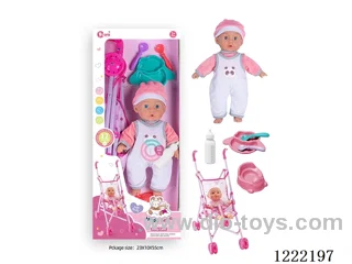 14 inch Cotton Body Doll Stroller set with 12 IC（included 3*AG13）
