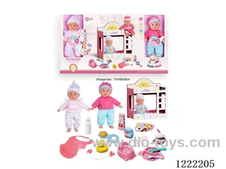 2PCS 14 inch Cotton Body Doll bunk bed set with 12 IC（included 3*AG13）