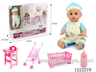 14 inch doll set 3-in-1 set (crib + chair + stroller) with 12 IC +Drinking/ peeing included 3*AG13