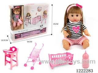 14 inch doll set 3 in 1 set (crib + chair + stroller) with 12 IC +Drinking/ peeing included 3*AG13