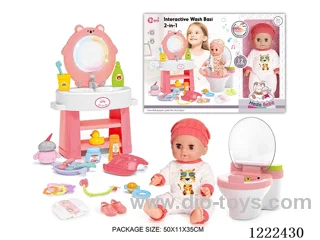 14 inch Vinyl Doll Commode Set W/L/M/doll with 12 IC/Drinking/ peeing (doll included 3*AG13, sink, toilet not included 2*AAA)