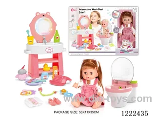 14 inch Vinyl Doll Commode Set W/L/M/doll with 12 IC/Drinking/ peeing (doll included 3*AG13, sink, toilet not included 2*AAA)