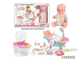 14 inch vinyl doll bath toilet set with 12 IC (W L/M/Drinking/ peeing/ doll included 3*AG13, toilet not included 2*AAA)