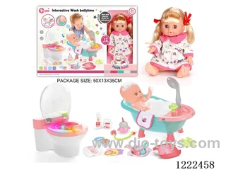14 inch vinyl doll bath toilet set with 12 IC (W L/M/Drinking/ peeing/ doll included 3*AG13, toilet not included 2*AAA)