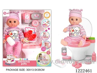 14 inch Vinyl Doll Toilet Set W/12 IC（W L/M/Drinking/ peeing/ doll included 3*AG13，toilet not included 2*AAA）