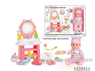 14 inch vinyl doll washstand care set with 12 IC (W L/M/Drinking/ peeing/ doll included 3*AG13, washstand not included 2*AAA)