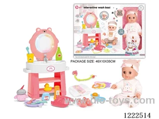 14 inch vinyl doll washstand care set with 12 IC (W L/M/Drinking/ peeing/ doll included 3*AG13, washstand not included 2*AAA)