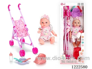 12 inch Vinyl Doll Stroller Set W/4 IC (included 3*AG3)