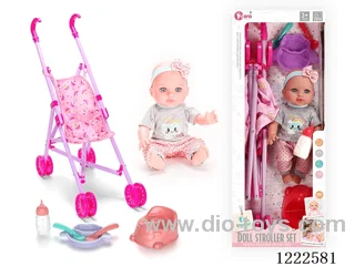 12 inch Vinyl Doll Stroller Set W/4 IC ( included 3*AG3)