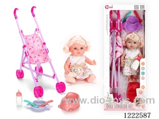 12 inch Vinyl Doll Stroller Set W/4 IC (included 3*AG3)