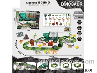 B/O Dinosaur Track/Stowage Engineering Car w/ B/O T. Rex Car with Lights 177PCS