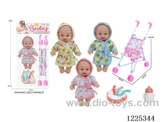 10 inch doll (3 mixes) with plastic stroller