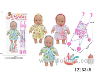 10 inch doll (3 mixes) with plastic stroller