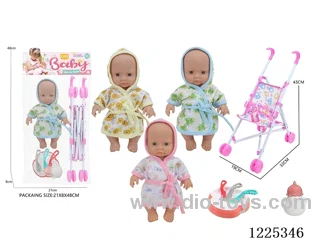 10 inch doll (3 mixes) with plastic stroller