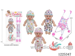 10 inch doll (3 mixes) with plastic stroller