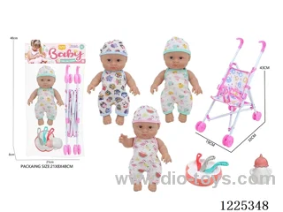 10 inch doll (3 mixes) with plastic stroller