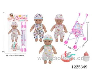 10 inch doll (3 mixes) with plastic stroller