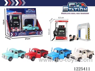 Pull back alloy car gas station set with sound included 3*AG13
