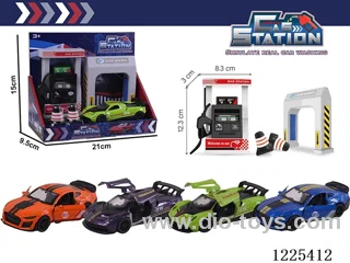 Pull back alloy car gas station set with sound included 3*AG13