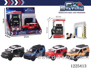 Pull back alloy car gas station set with sound included 3*AG13