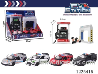 Pull back alloy car gas station set with sound included 3*AG13