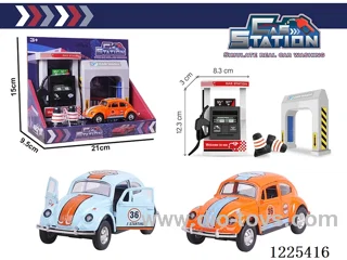 Pull back alloy car gas station set with sound included 3*AG13