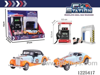 Pull back alloy car gas station set with sound included 3*AG13