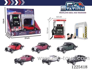 Pull back alloy car gas station set with sound included 3*AG13