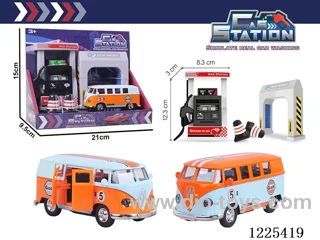 Pull back alloy car gas station set with sound included 3*AG13