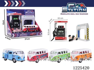 Pull back alloy car gas station set with sound included 3*AG13