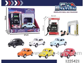 Pull back alloy car gas station set with sound included 3*AG13