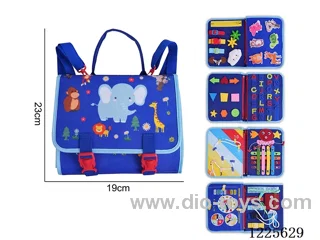 Montessori Early Learning for Kids - Felt Backpack Blue 5 Page Wild Animal Busy Board