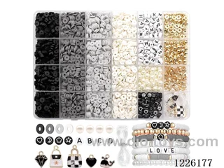 DIY Jewelry Set (Soft Pottery Piece + Alphabet Beads + Spacer Beads + Pendant + 6mm Gold Beads/Pearls + Lobster Clasp Buckle Clasp Wire (24 compartments))