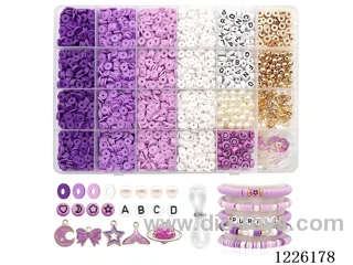 DIY Jewelry Set (Soft Pottery Piece + Alphabet Beads + Spacer Beads + Pendant + 6mm Gold Beads/Pearls + Lobster Clasp Buckle Clasp Loop Wire (24 compartments) ))