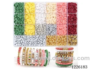 DIY Jewelry Set (Soft Pottery Piece + Alphabet Beads + Spacer Beads + 6mm Gold Beads + Wire (24 compartments))