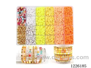 DIY Jewelry Set (Soft Pottery Piece + Alphabet Beads + 6mm Gold Beads + Wire (24 compartments))
