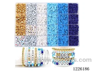 DIY Jewelry Set (Soft Pottery Piece + Alphabet Beads + Spacer Beads + 6mm Gold Beads + Wire (24 compartments))
