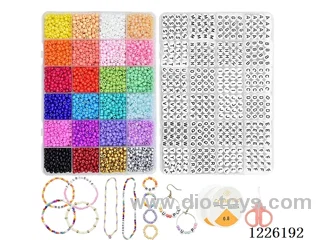 DIY Jewelry Set (4mm rice beads + alphabet beads + earring earhooks + thread scissors (2*24 compartments))