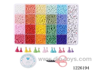 DIY Jewelry Set (4mm Rice Beads + Alphabet Beads + Tassel Pendant + Wire Scissors (24 compartments))