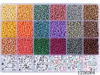 DIY Jewelry Set (3mm Rice Beads + Alphabet Beads + Thread (24compartments))
